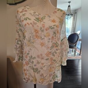 Giusy •Size S• 100% Silk Bell Sleeve Top Floral Cottagecore Made in Italy Fairy